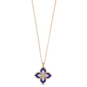 PRINCESS FLOWER PENDANT WITH DIAMONDS AND LAPIS