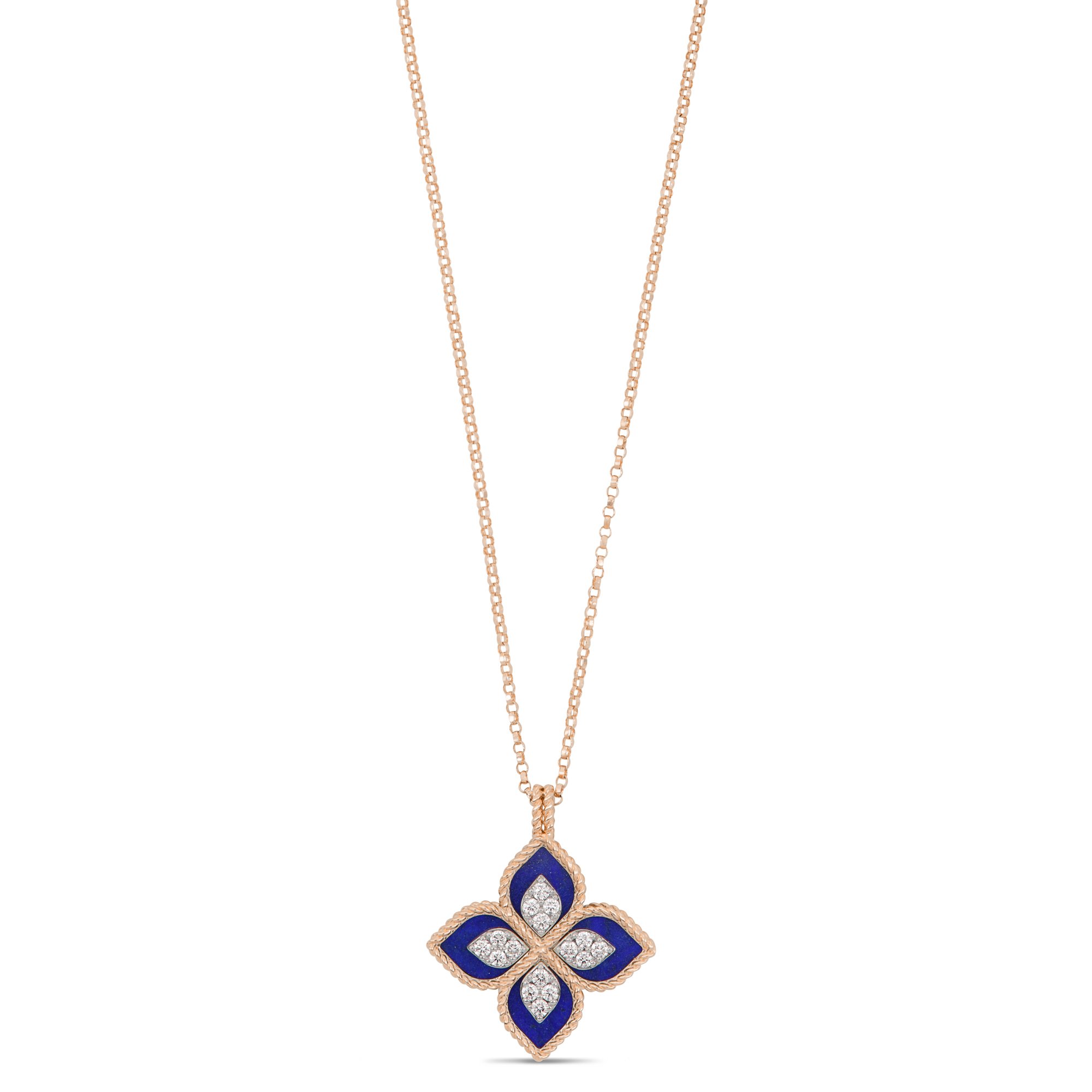 PRINCESS FLOWER PENDANT WITH DIAMONDS AND LAPIS