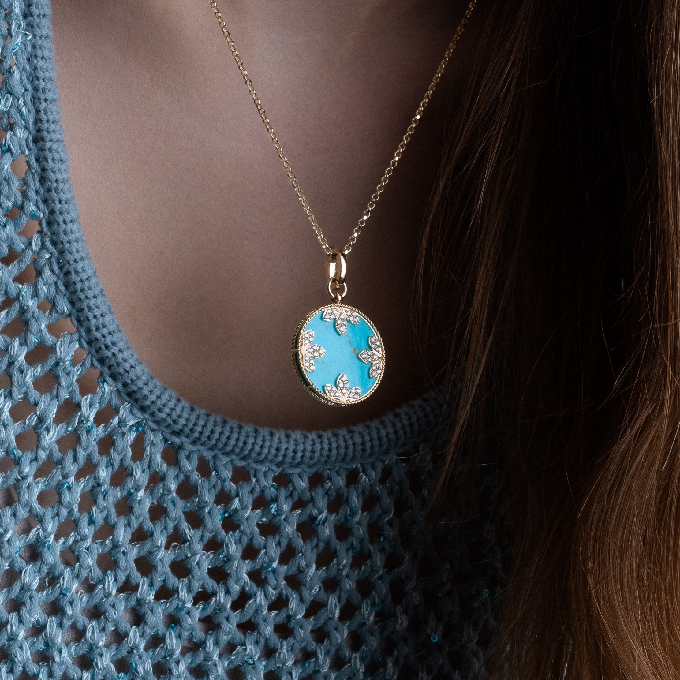 VENETIAN MEDALLIONS COLLAR WITH DIAMONDS AND TURQUOISE - Image 3