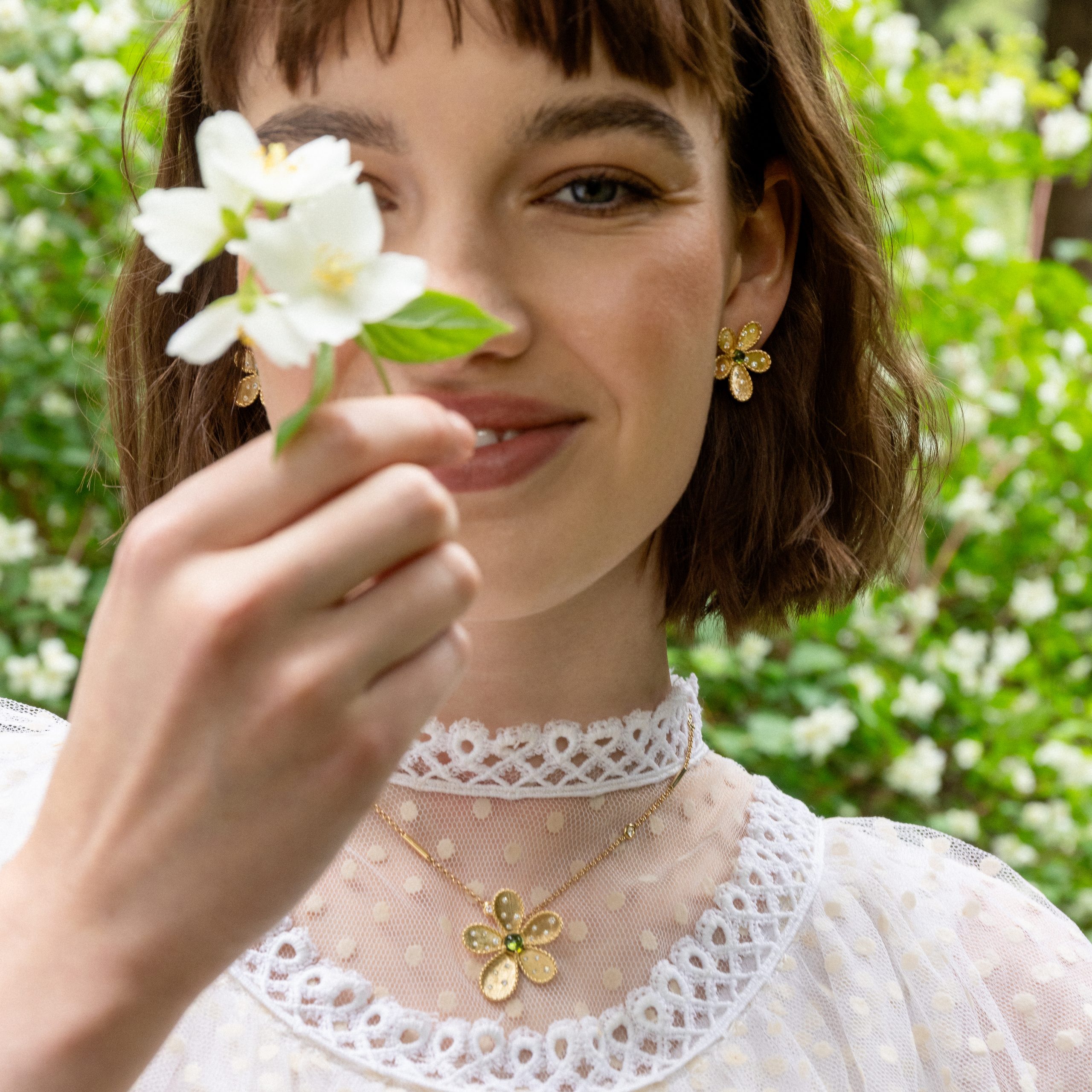 JASMINE NECKLACE WITH DIAMONDS AND GREEN TOURMALINE - Image 3