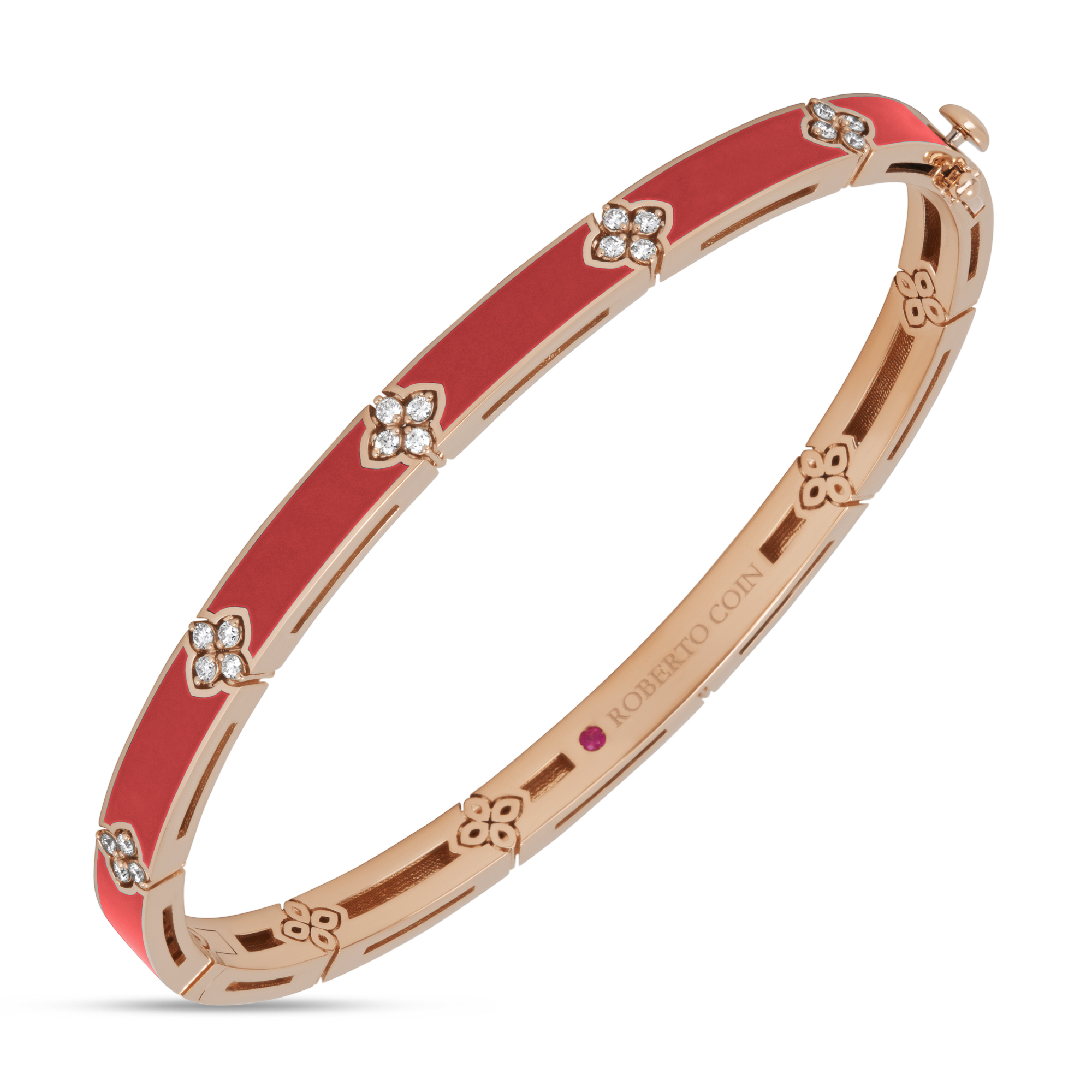 LOVE IN VERONA BANGLE WITH CORAL ENAMEL AND DIAMONDS