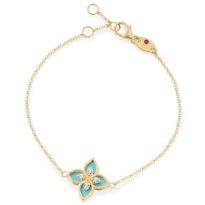 PRINCESS FLOWER BRACELET FOR CAROUSEL WITH DIAMONDS AND BLUE ENAMEL