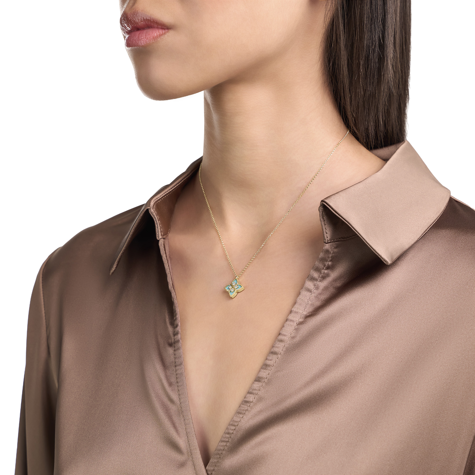 PRINCESS FLOWER NECKLACE FOR CAROUSEL WITH DIAMONDS AND BLUE ENAMEL - Image 4