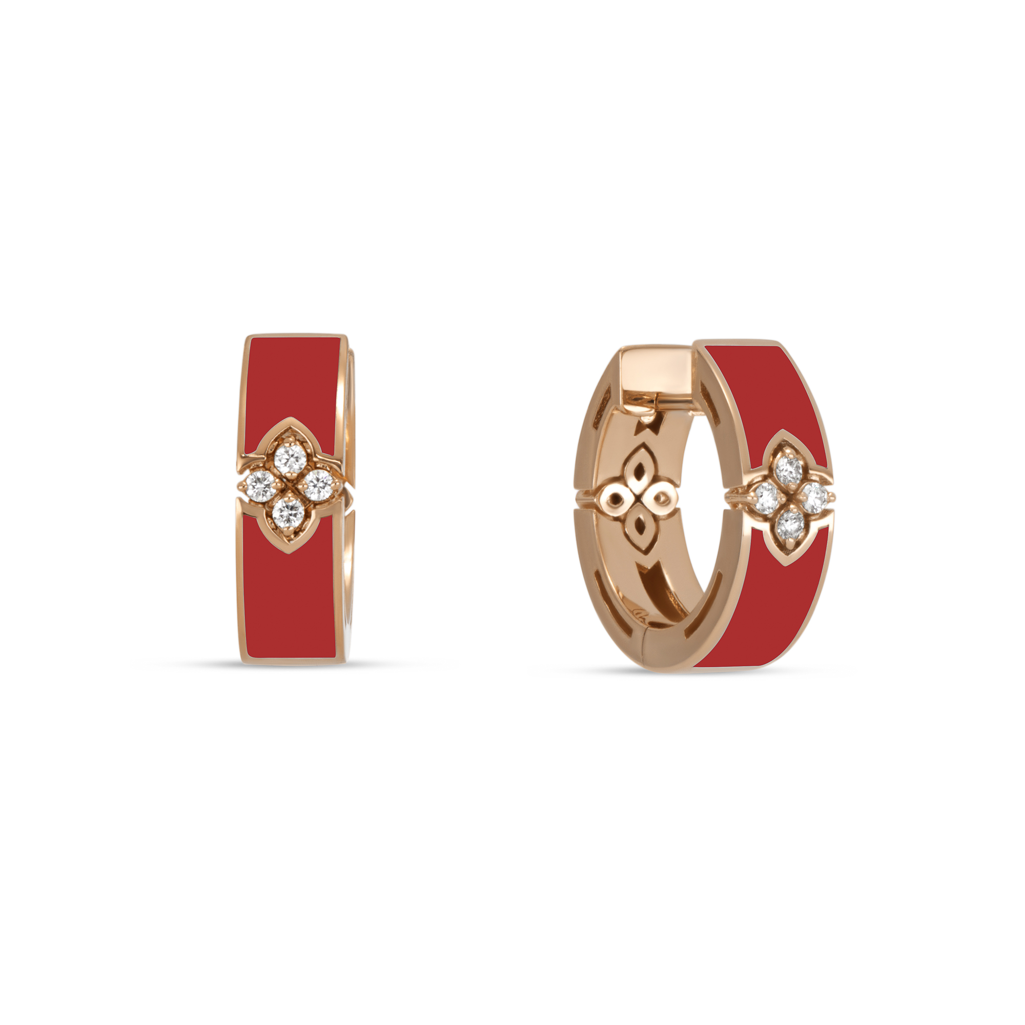 LOVE IN VERONA EARRINGS WITH CORAL ENAMEL AND DIAMONDS