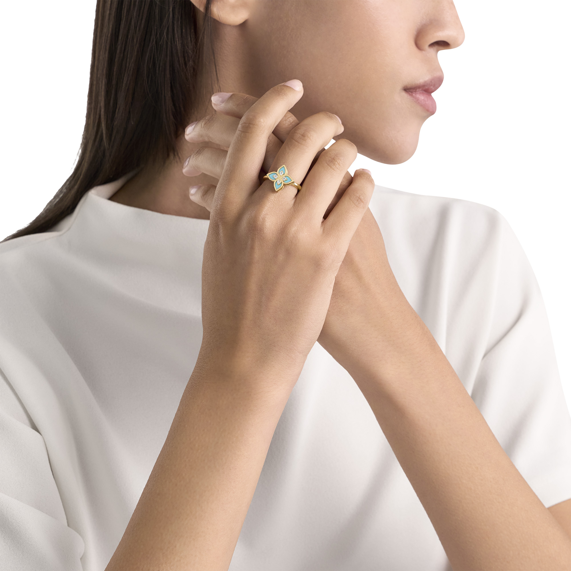 PRINCESS FLOWER RING FOR CAROUSEL WITH DIAMONDS AND BLUE ENAMEL - Image 4