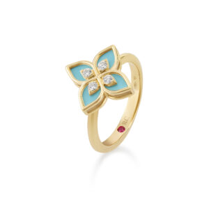 PRINCESS FLOWER RING FOR CAROUSEL WITH DIAMONDS AND BLUE ENAMEL