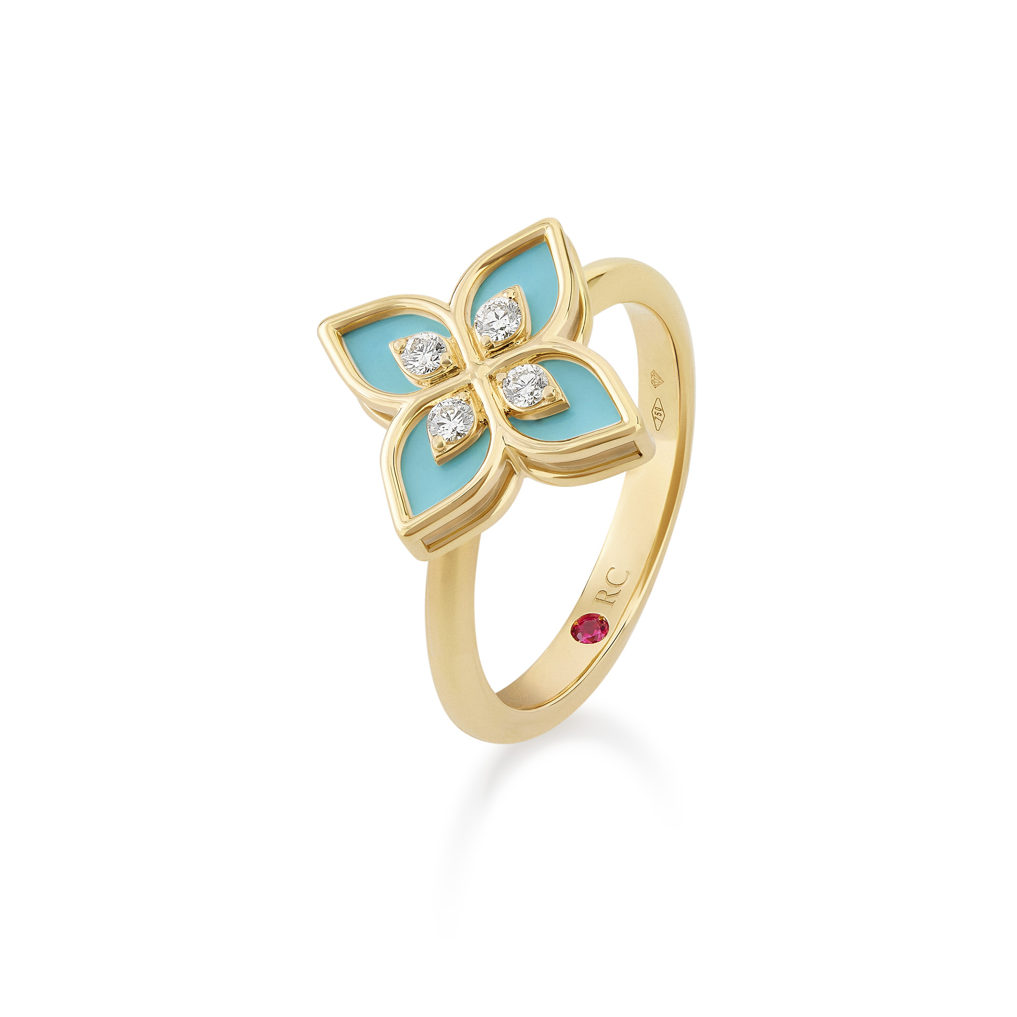PRINCESS FLOWER RING FOR CAROUSEL WITH DIAMONDS AND BLUE ENAMEL