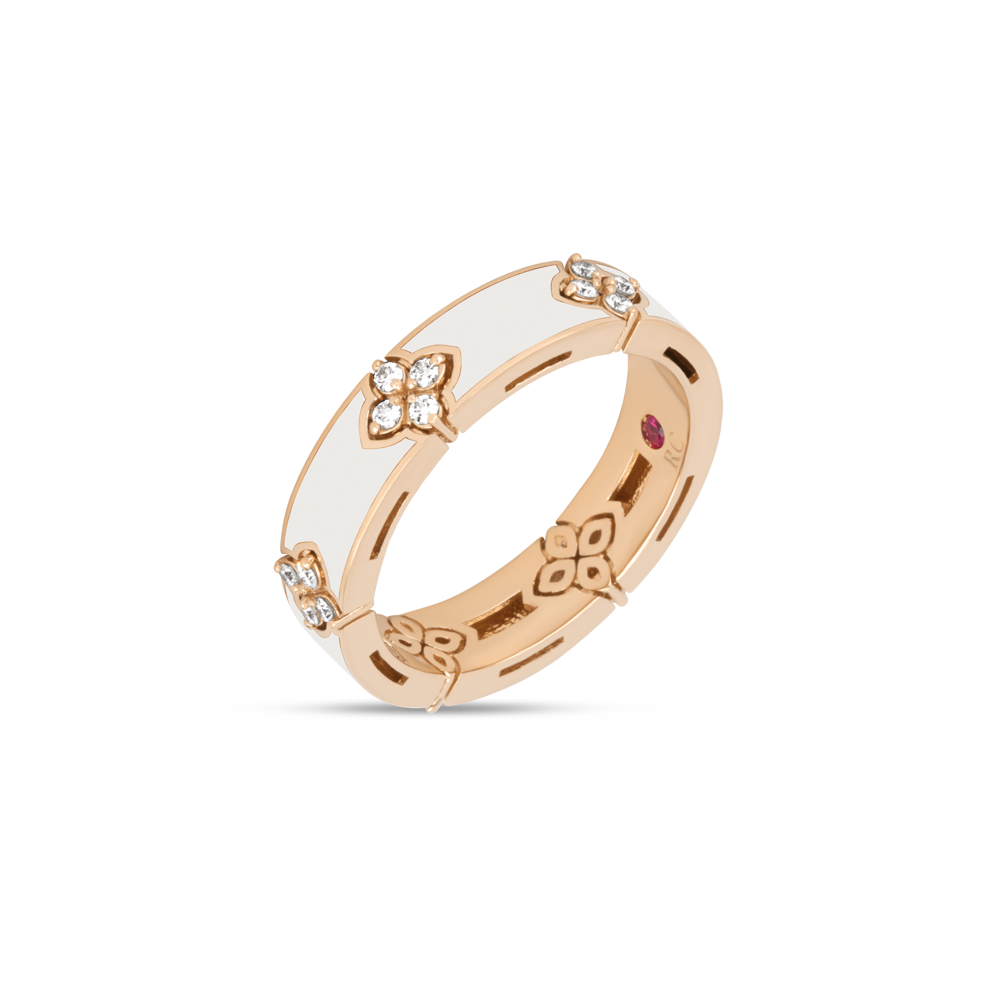 LOVE IN VERONA RING WITH WHITE ENAMEL AND DIAMONDS