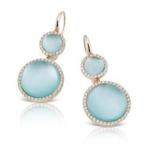 COCKTAIL EARRINGS  WITH TRIPLET GREEN AGATE, MOTHER OF PEARL, CRYSTAL AND DIAMONDS