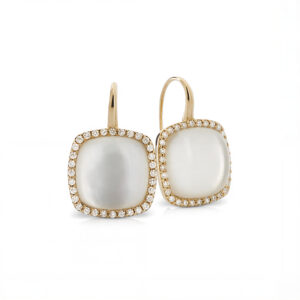 COCKTAIL EARRINGS  WITH DOUBLET WHITE MOTHER OF PEARL, CRYSTAL AND DIAMONDS