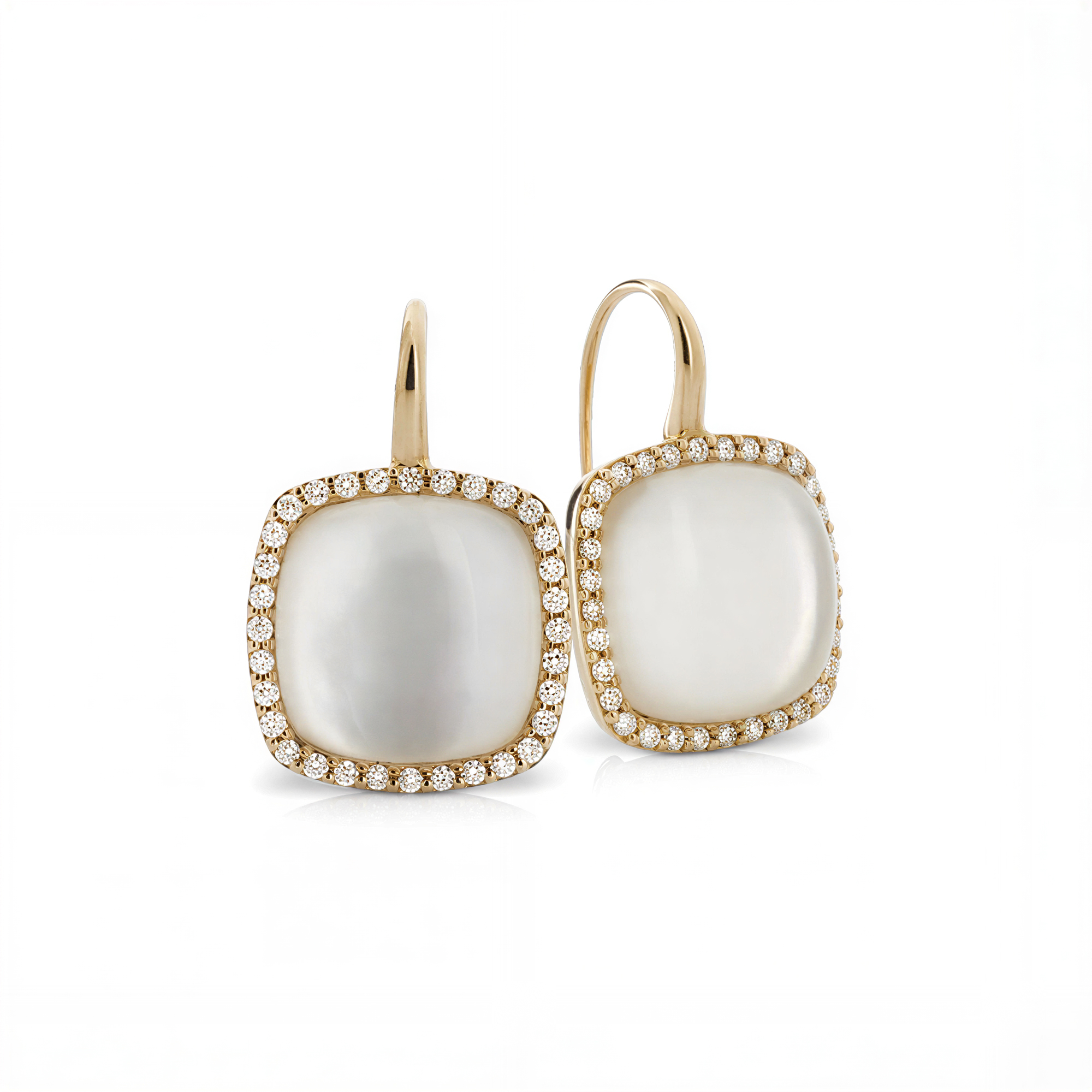 COCKTAIL EARRINGS WITH DOUBLET WHITE MOTHER OF PEARL, CRYSTAL AND DIAMONDS