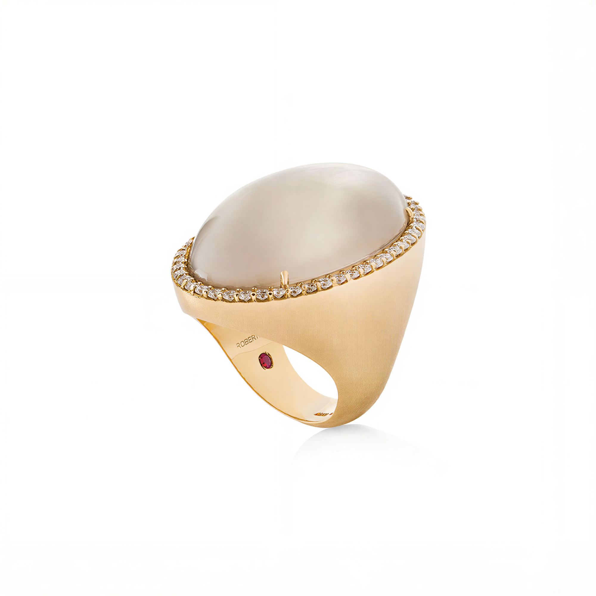 COCKTAIL RING WITH DOUBLET WHITE MOTHER OF PEARL, CRYSTAL AND DIAMONDS