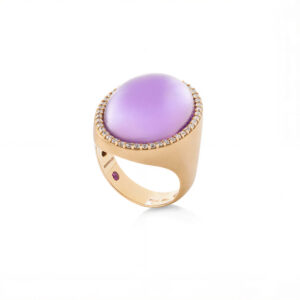 COCKTAIL RING  WITH WHITE MOTHER OF PEARL, AMETHYST AND DIAMONDS