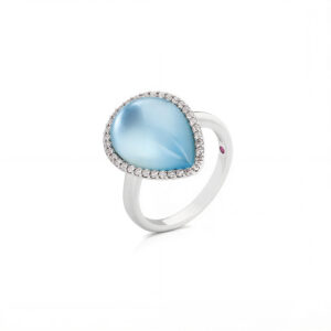 COCKTAIL RING  WITH DOUBLET BLUE TOPAZ, WHITE MOTHER OF PEARL AND DIAMONDS