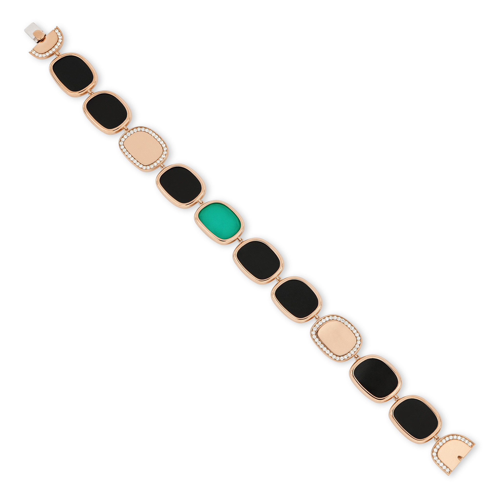 BLACK JADE BRACELET WITH BLACK JADE, GREEN AGATE AND DIAMONDS