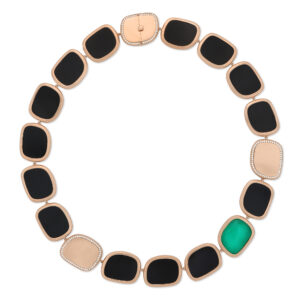BLACK JADE COLLAR WITH  GREEN AGATE, BLACK JADE AND DIAMONDS