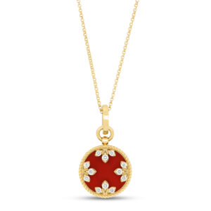 VENETIAN MEDALLIONS COLLAR WITH DIAMONDS AND RED AGATA