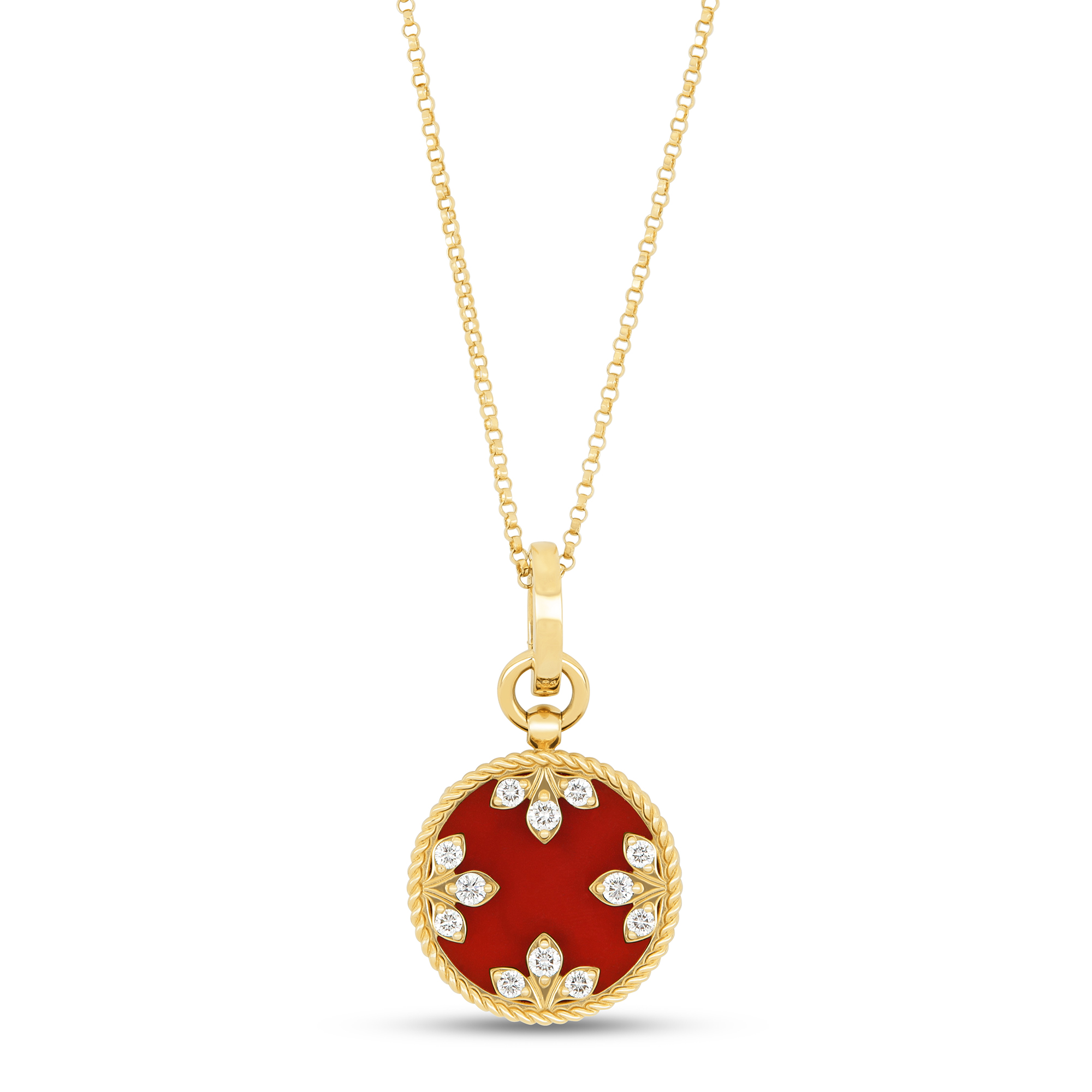 VENETIAN MEDALLIONS COLLAR WITH DIAMONDS AND RED AGATA