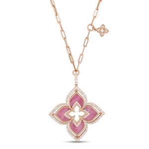 VENETIAN PRINCESS COLLAR WITH DIAMONDS AND RHODONITE