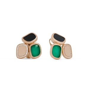 BLACK JADE EARRINGS WITH GREEN AGATE, BLACK JADE AND DIAMONDS