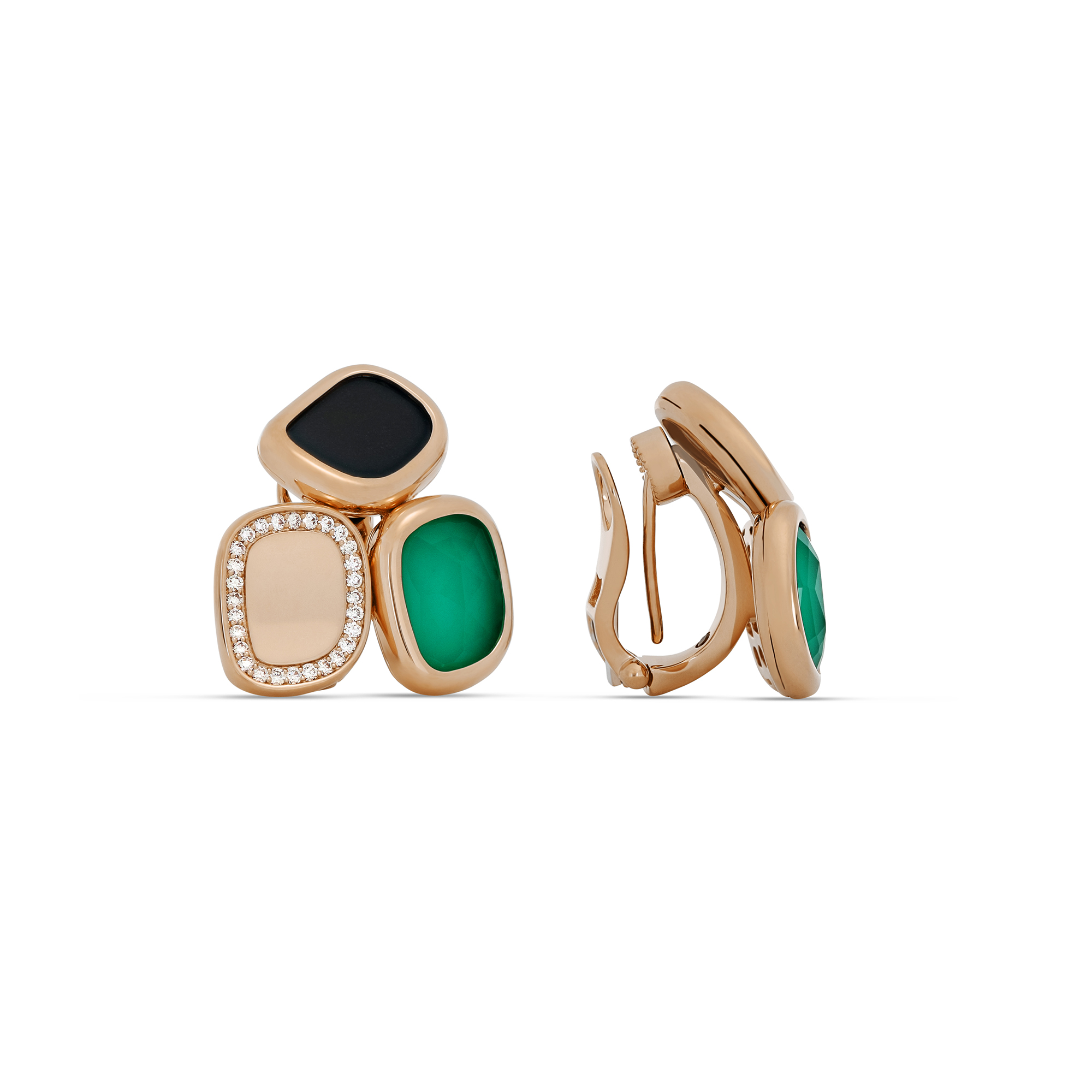 BLACK JADE EARRINGS WITH GREEN AGATE, BLACK JADE AND DIAMONDS - Image 2