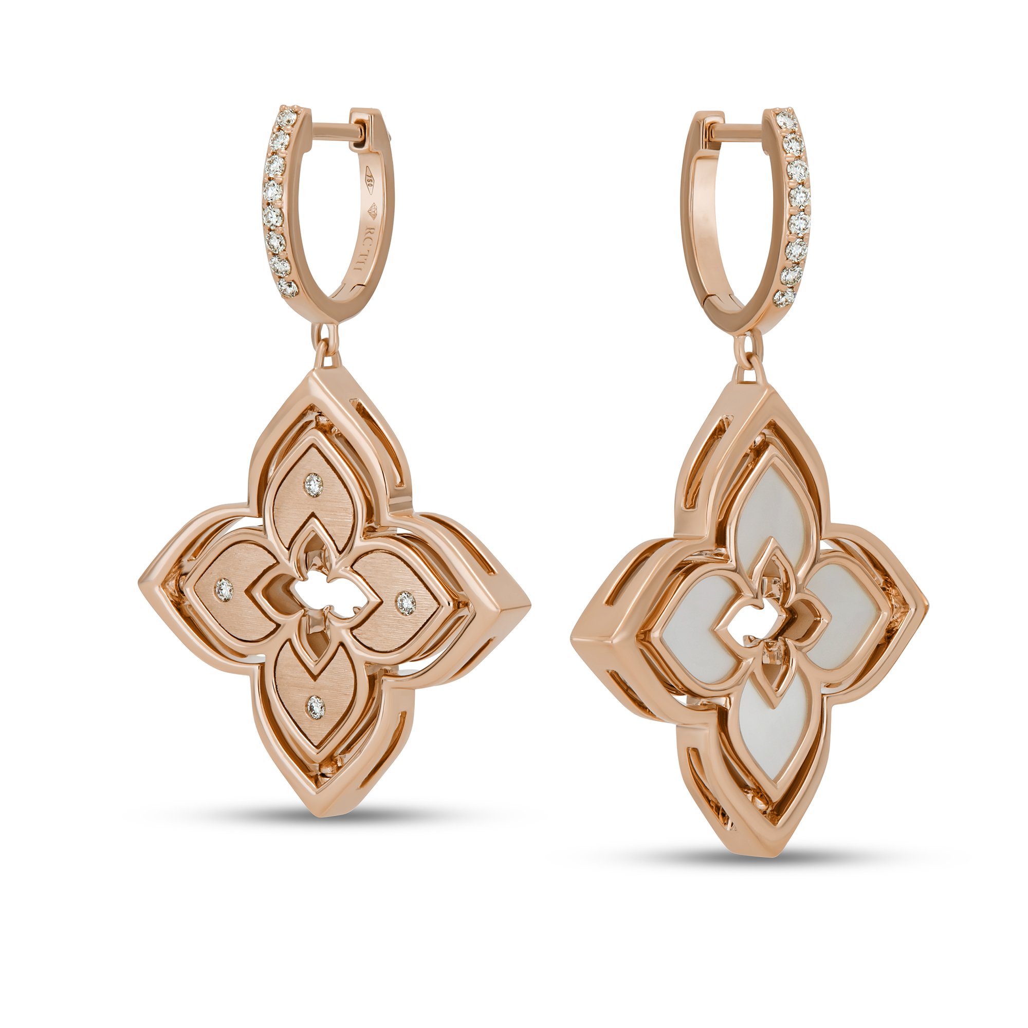 VENETIAN PRINCESS EARRINGS WITH DIAMONDS AND MOTHER OF PEARL