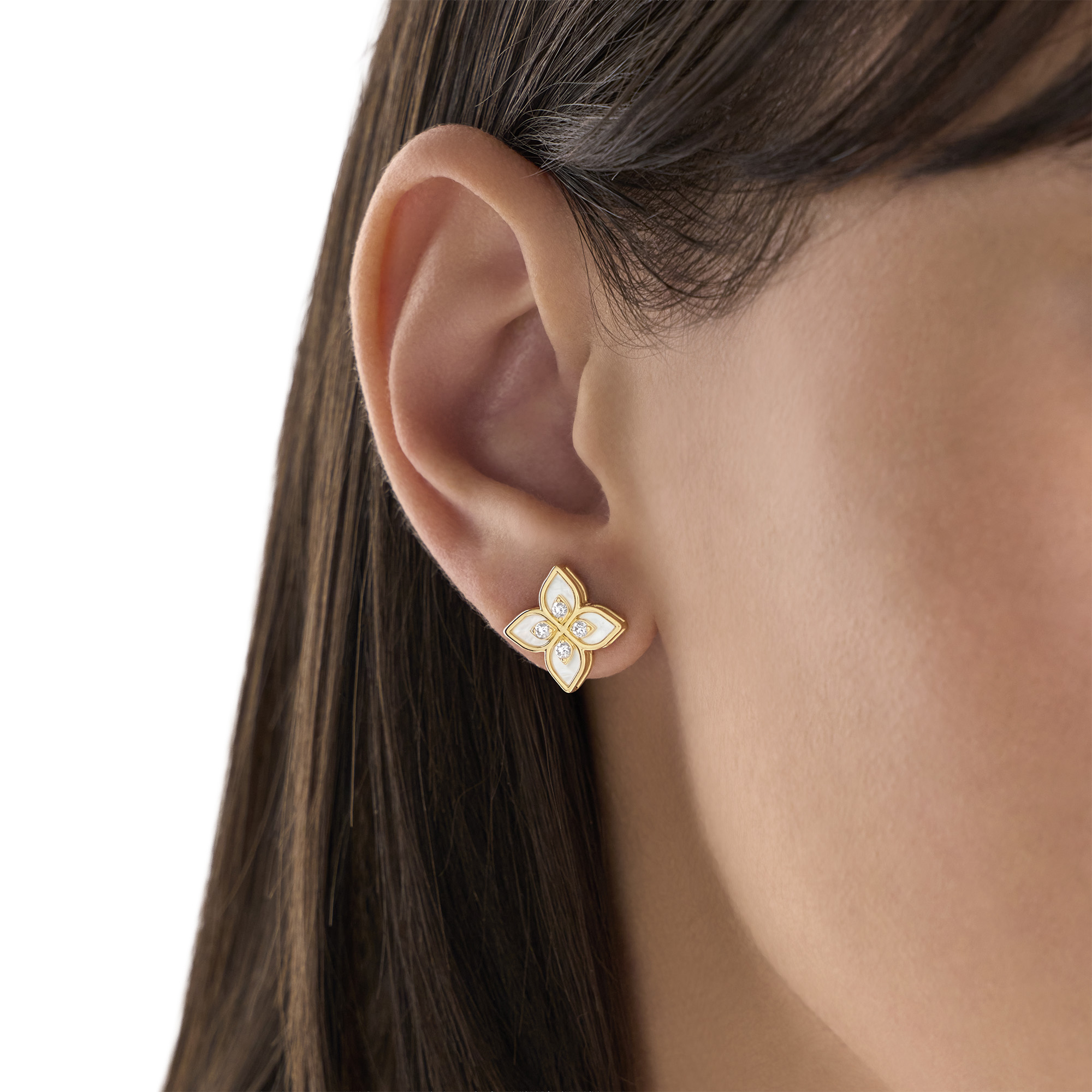 PRINCESS FLOWER EARRINGS FOR CAROUSEL WITH DIAMONDS AND MOTHER OF PEARL - Image 3