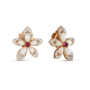 TIARÈ EARRINGS WITH MOTHER OF PEARL, RUBELLITE AND DIAMONDS