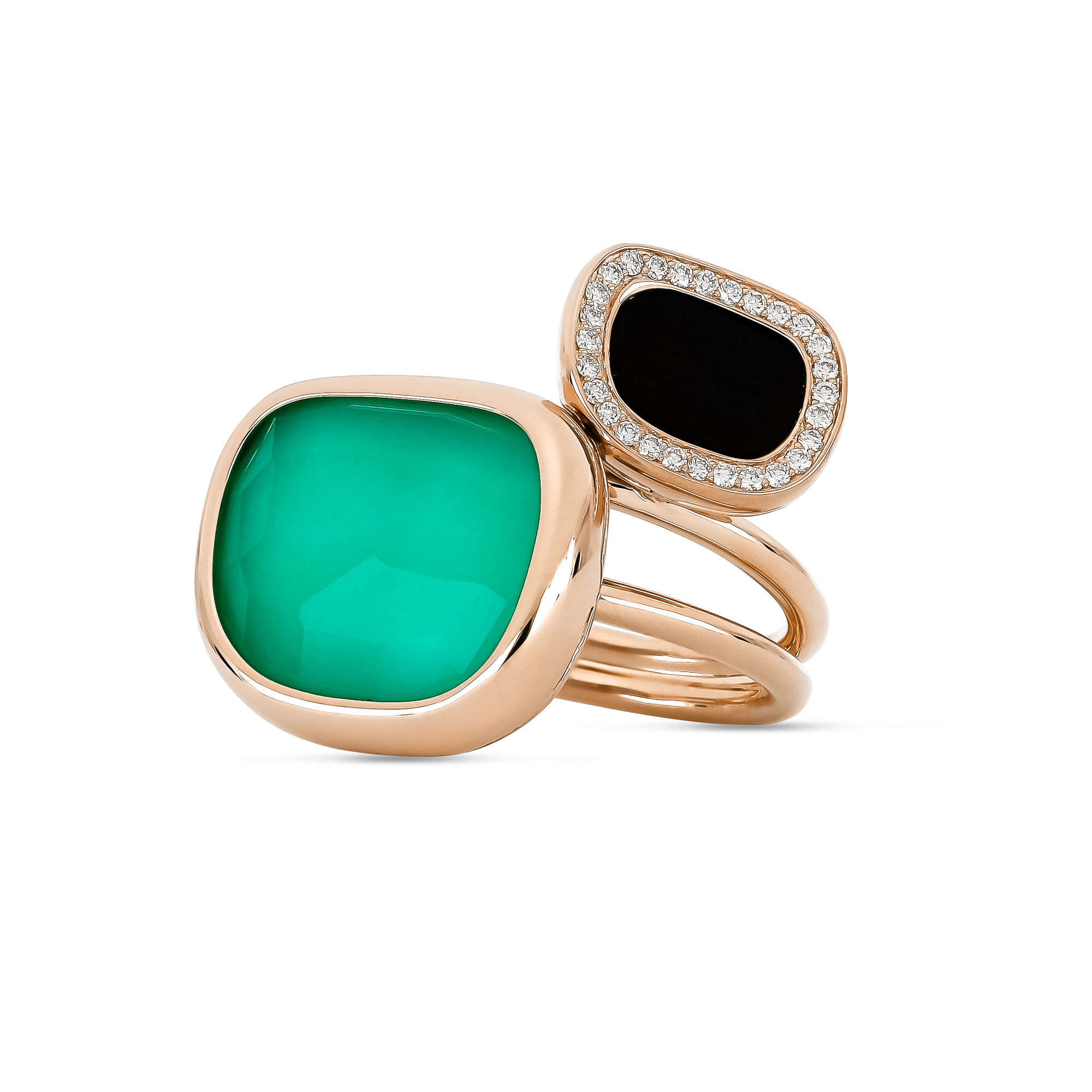 BLACK JADE RING WITH GREEN AGATE, BLACK JADE AND DIAMONDS - Image 2