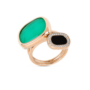 BLACK JADE RING WITH GREEN AGATE, BLACK JADE AND DIAMONDS