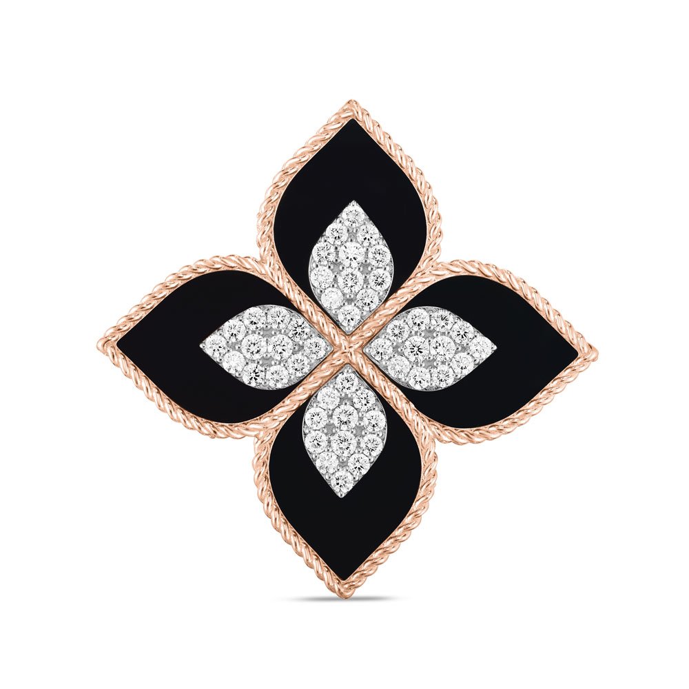 PRINCESS FLOWER RING WITH DIAMONDS AND BLACK JADE - Image 3