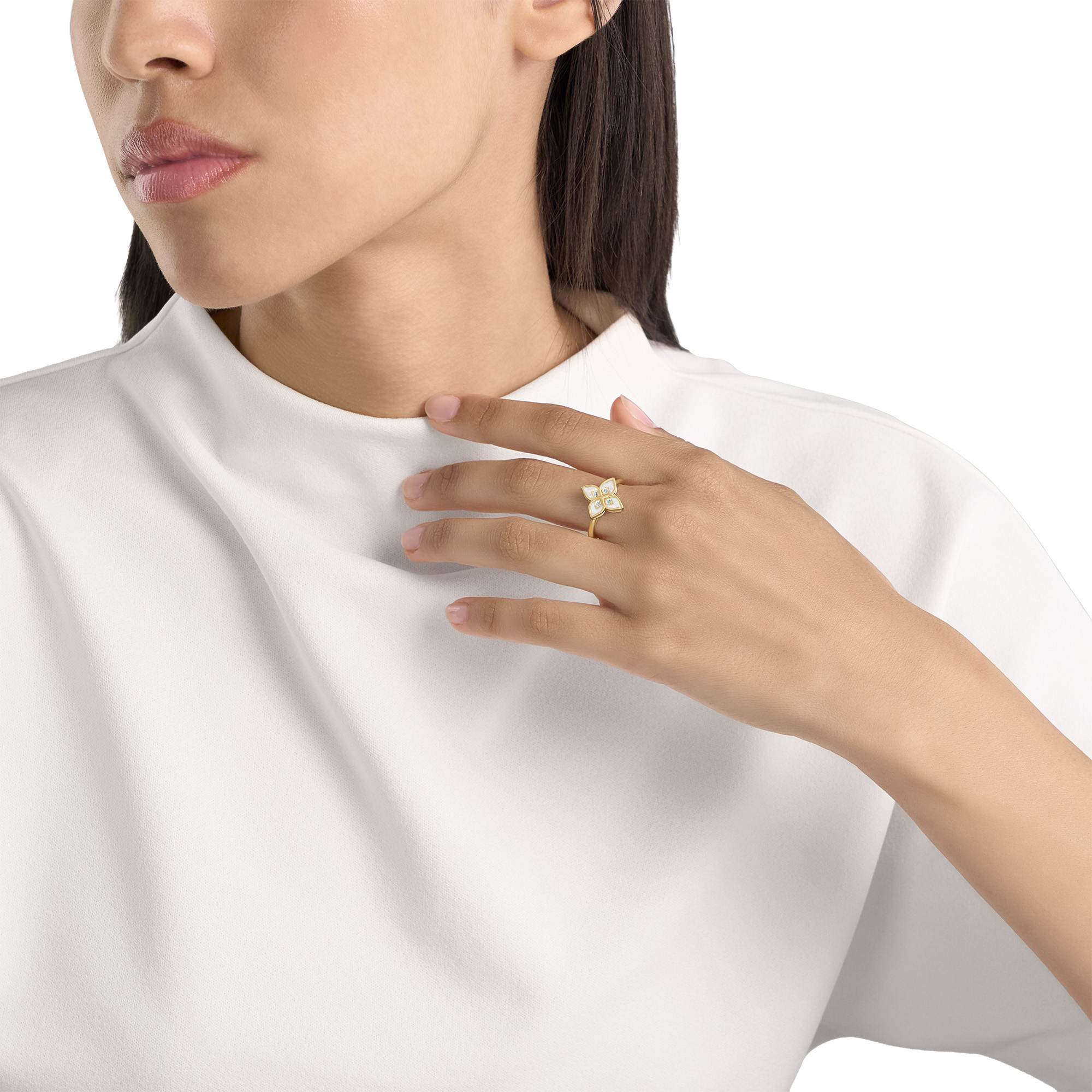 PRINCESS FLOWER RING FOR CAROUSEL WITH DIAMONDS AND MOTHER OF PEARL - Image 4