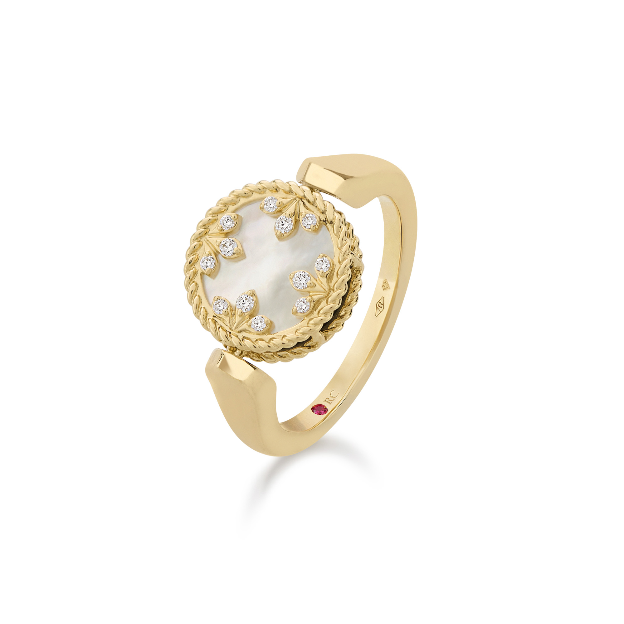 VENETIAN MEDALLIONS RING FOR CAROUSEL WITH DIAMONDS, MOTHER OF PEARL AND BLACK JADE