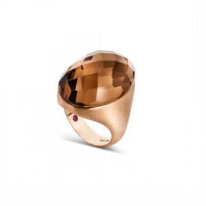 COCKTAIL RING  WITH DOUBLET SMOKY QUARTZ BRIOLE’ AND RED GOLD SHEET