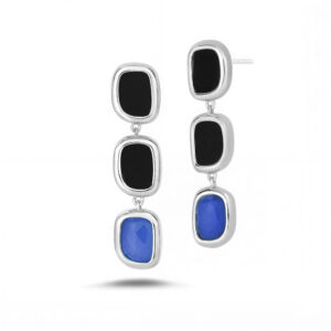 BLACK JADE EARRINGS WITH WHITE QUARTZ, BLUE AGATE AND BLACK JADE