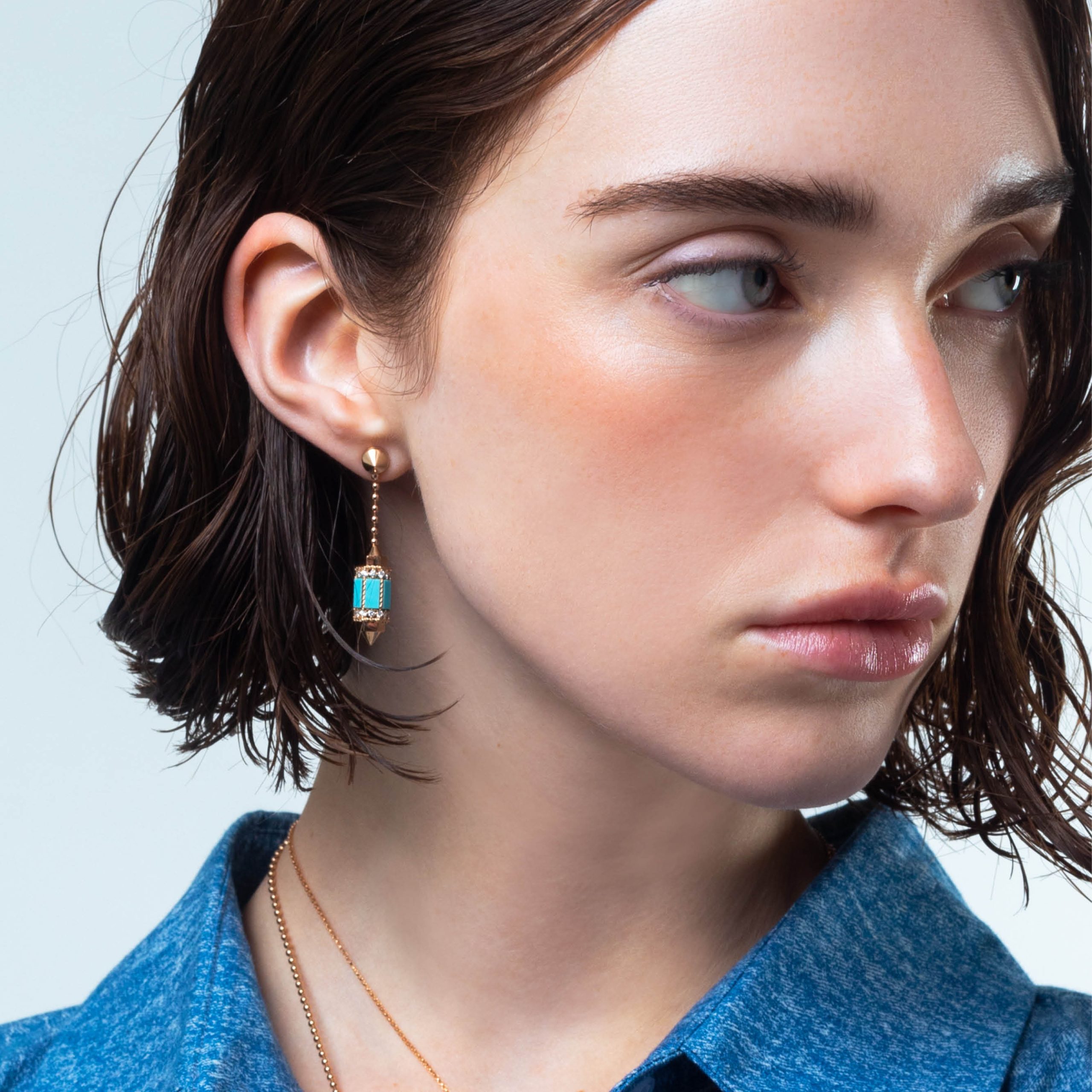 ART DECO EARRINGS WITH TURQUOISE AND DIAMONDS - Image 2