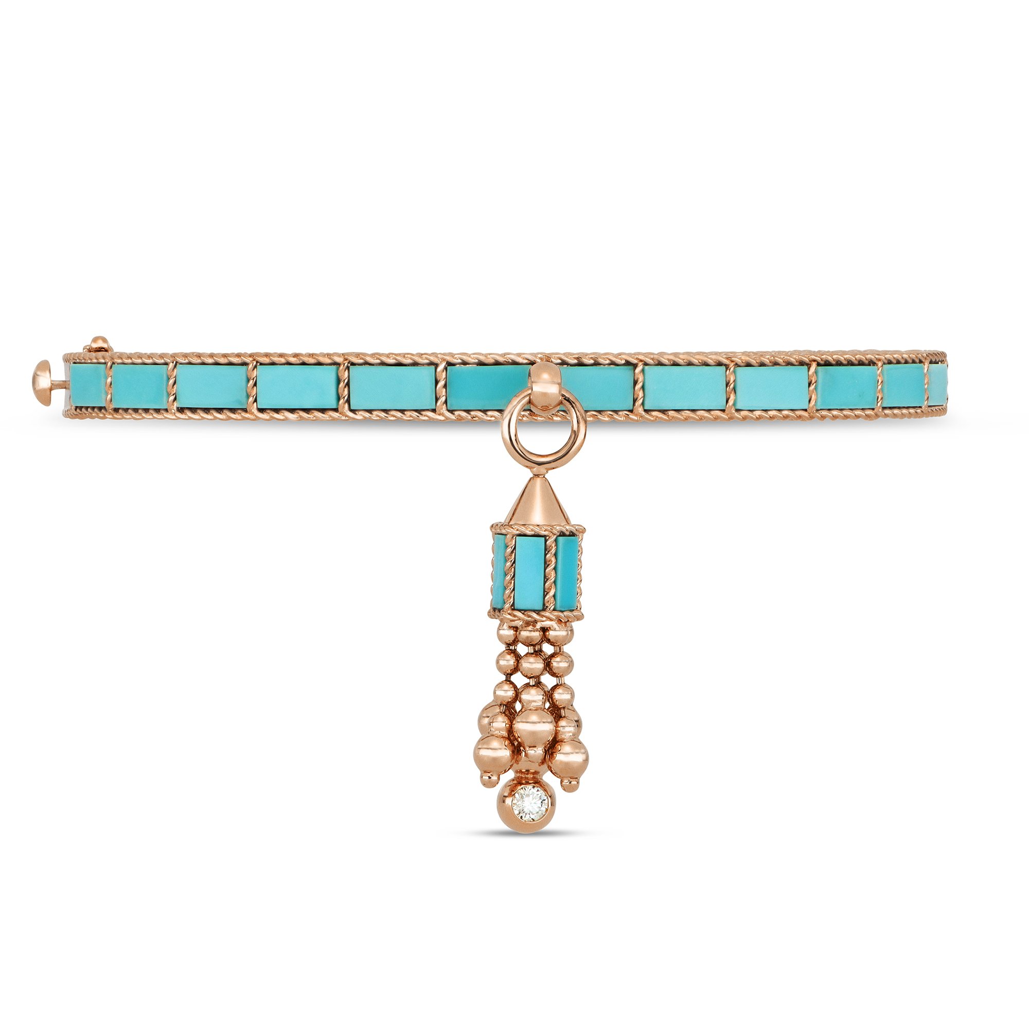 ART DECO BANGLE WITH TURQUOISE AND DIAMONDS - Image 3