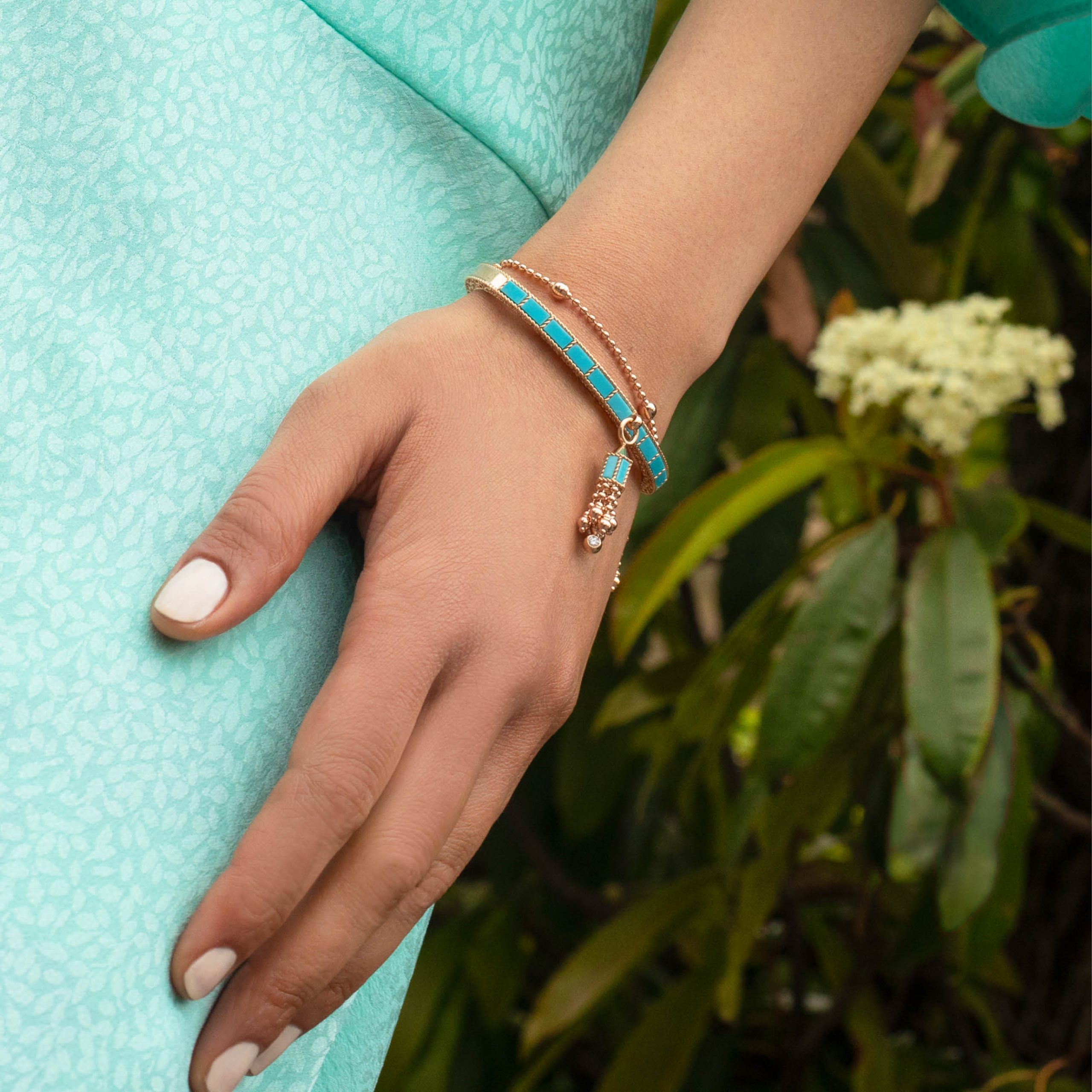 ART DECO BANGLE WITH TURQUOISE AND DIAMONDS - Image 2