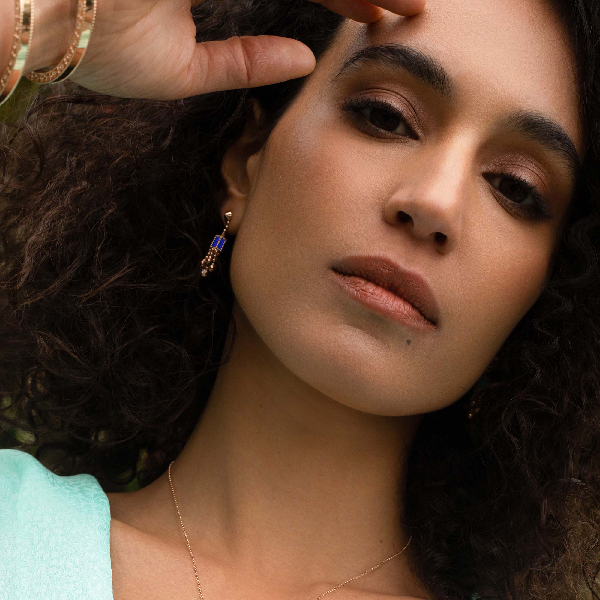 ART DECO EARRINGS WITH LAPIS AND DIAMONDS - Image 2