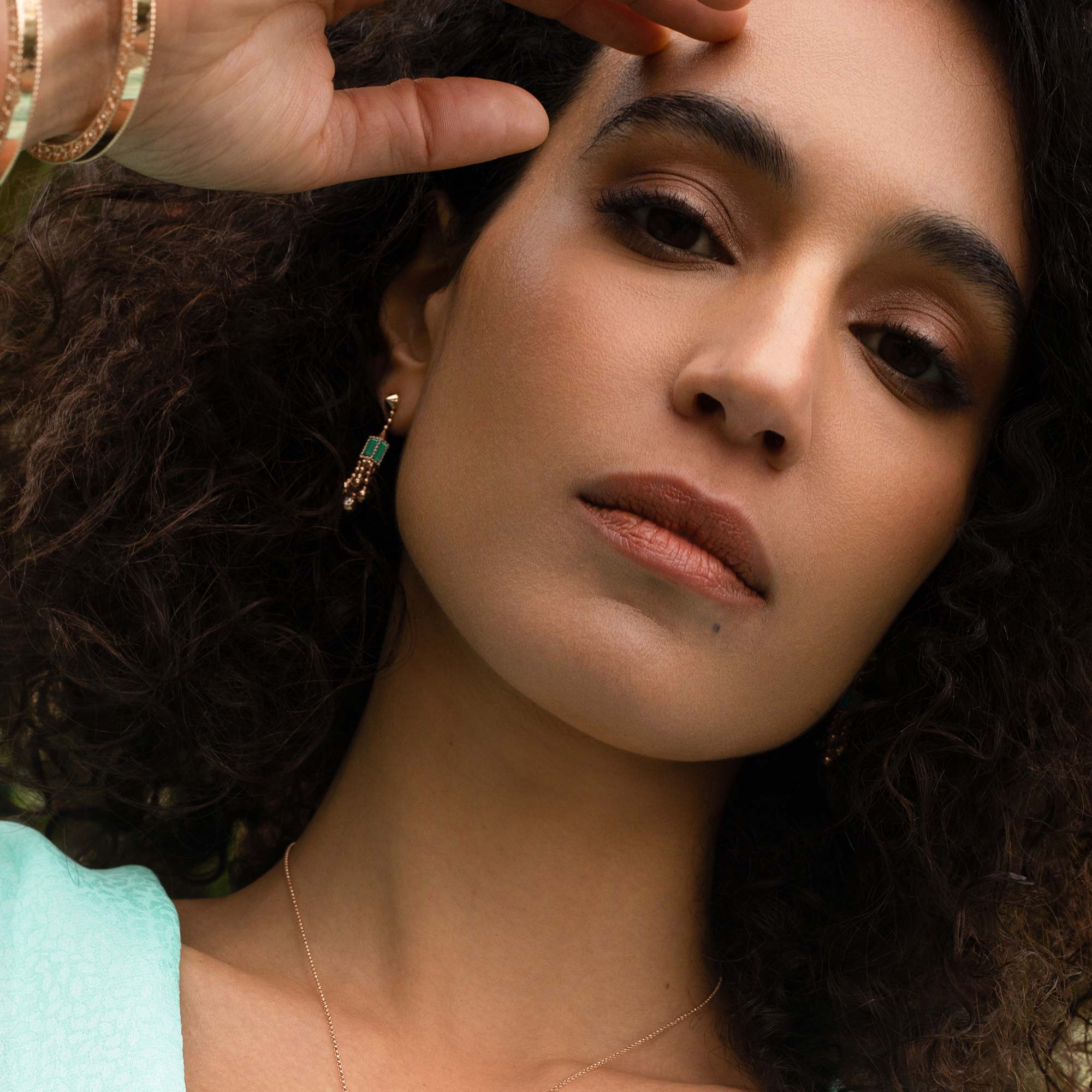 ART DECO EARRINGS WITH MALACHITE AND DIAMONDS - Image 2