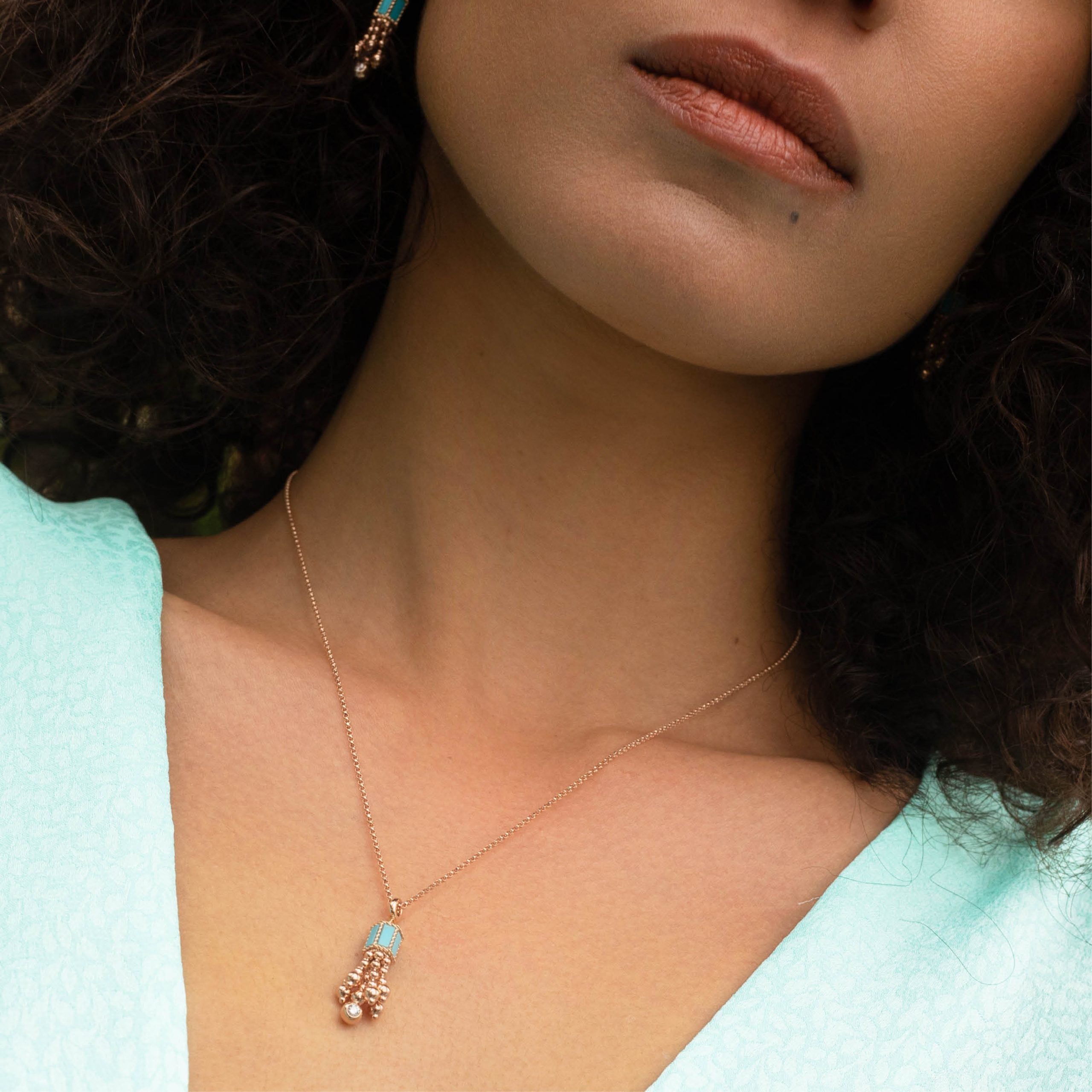 ART DECO NECKLACE WITH TURQUOISE AND DIAMONDS - Image 2