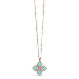 PRINCESS FLOWER PENDANT WITH DIAMONDS AND TURQUOISE