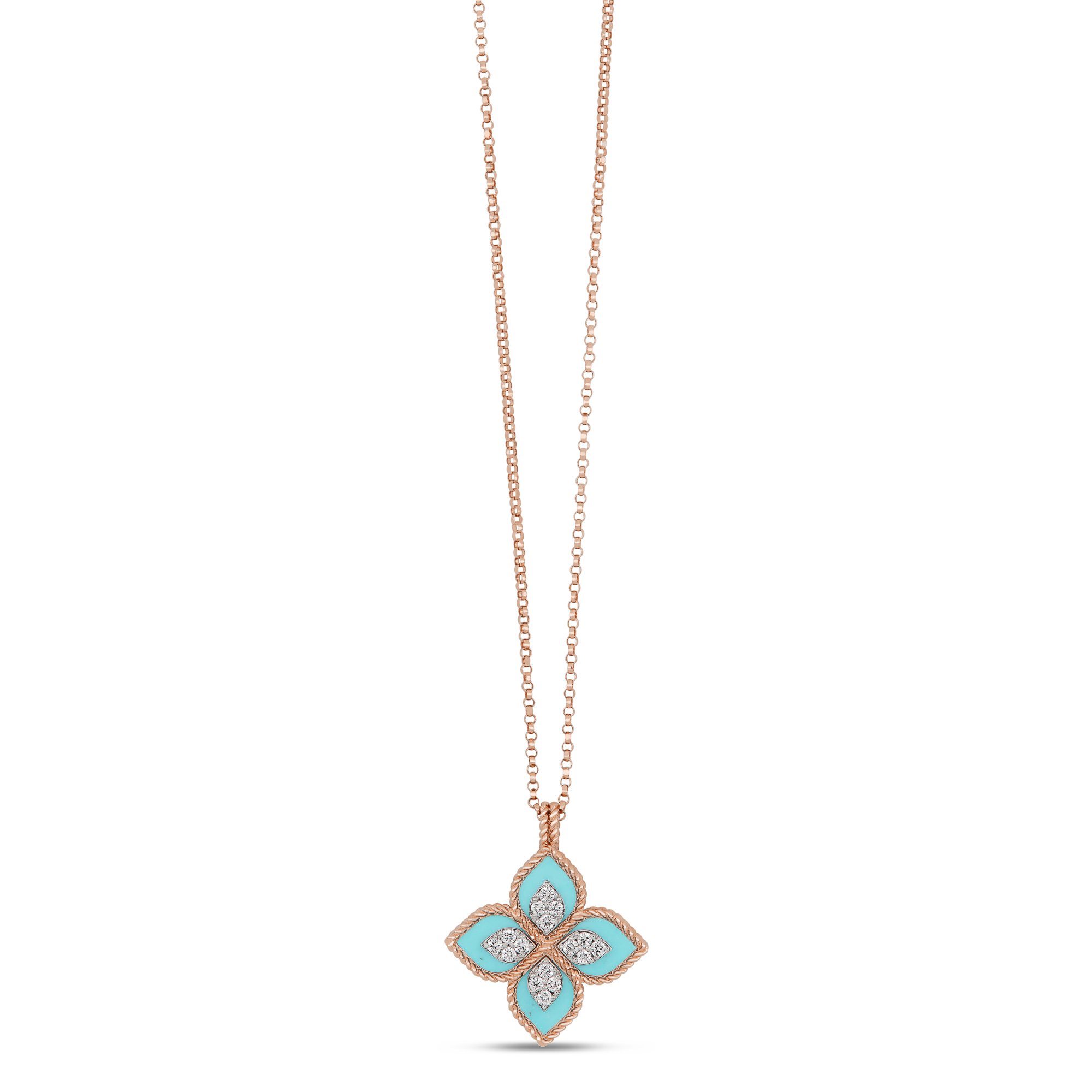 PRINCESS FLOWER PENDANT WITH DIAMONDS AND TURQUOISE