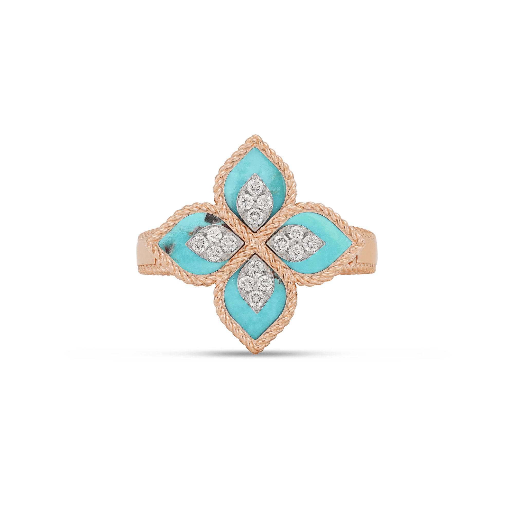 PRINCESS FLOWER RING WITH DIAMONDS AND TURQUOISE - Image 3