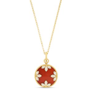 VENETIAN MEDALLIONS COLLAR WITH DIAMONDS AND RED AGATA