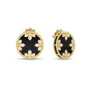 VENETIAN MEDALLIONS EARRINGS WITH DIAMONDS AND BLACK JADE
