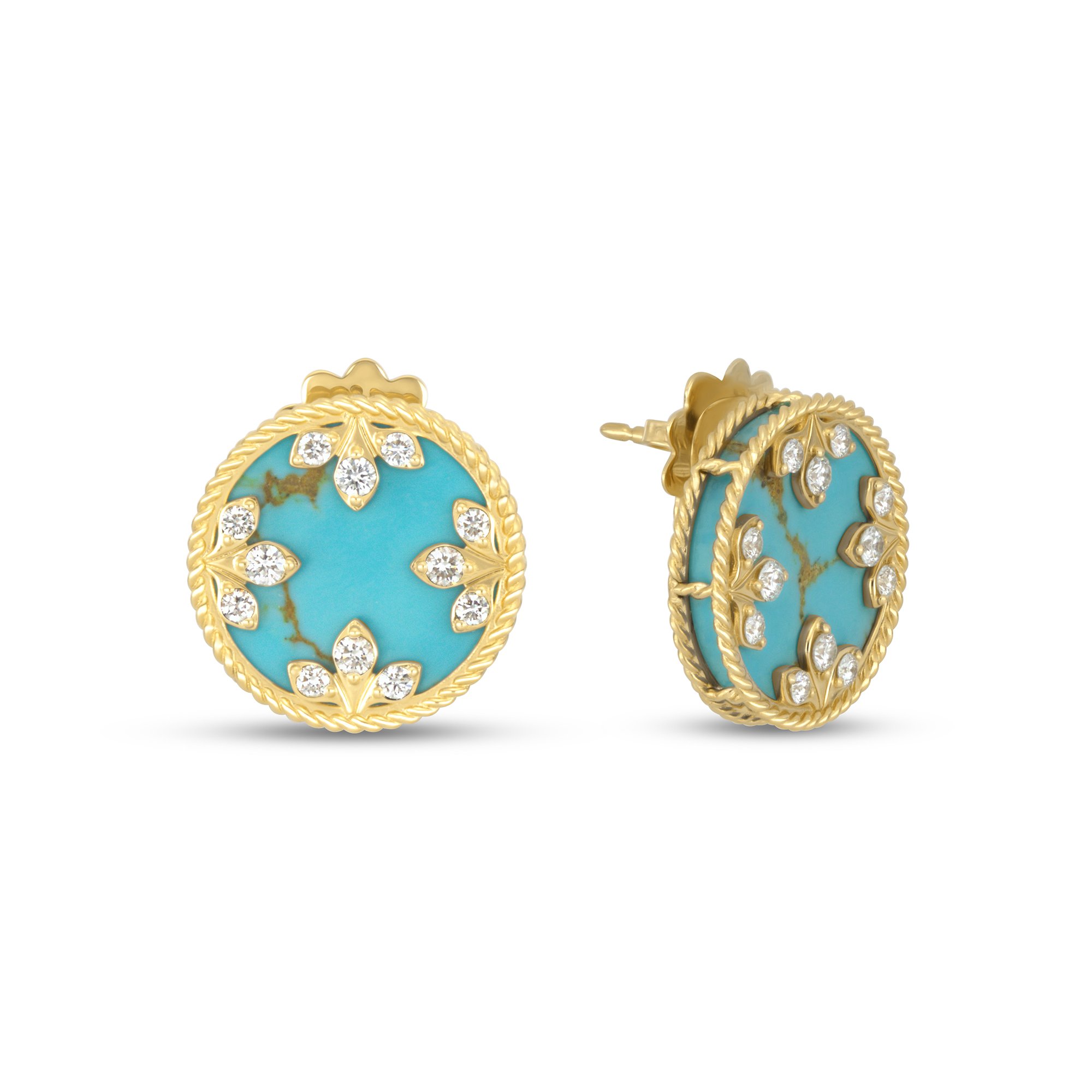 VENETIAN MEDALLIONS EARRINGS WITH DIAMONDS AND TURQUOISE