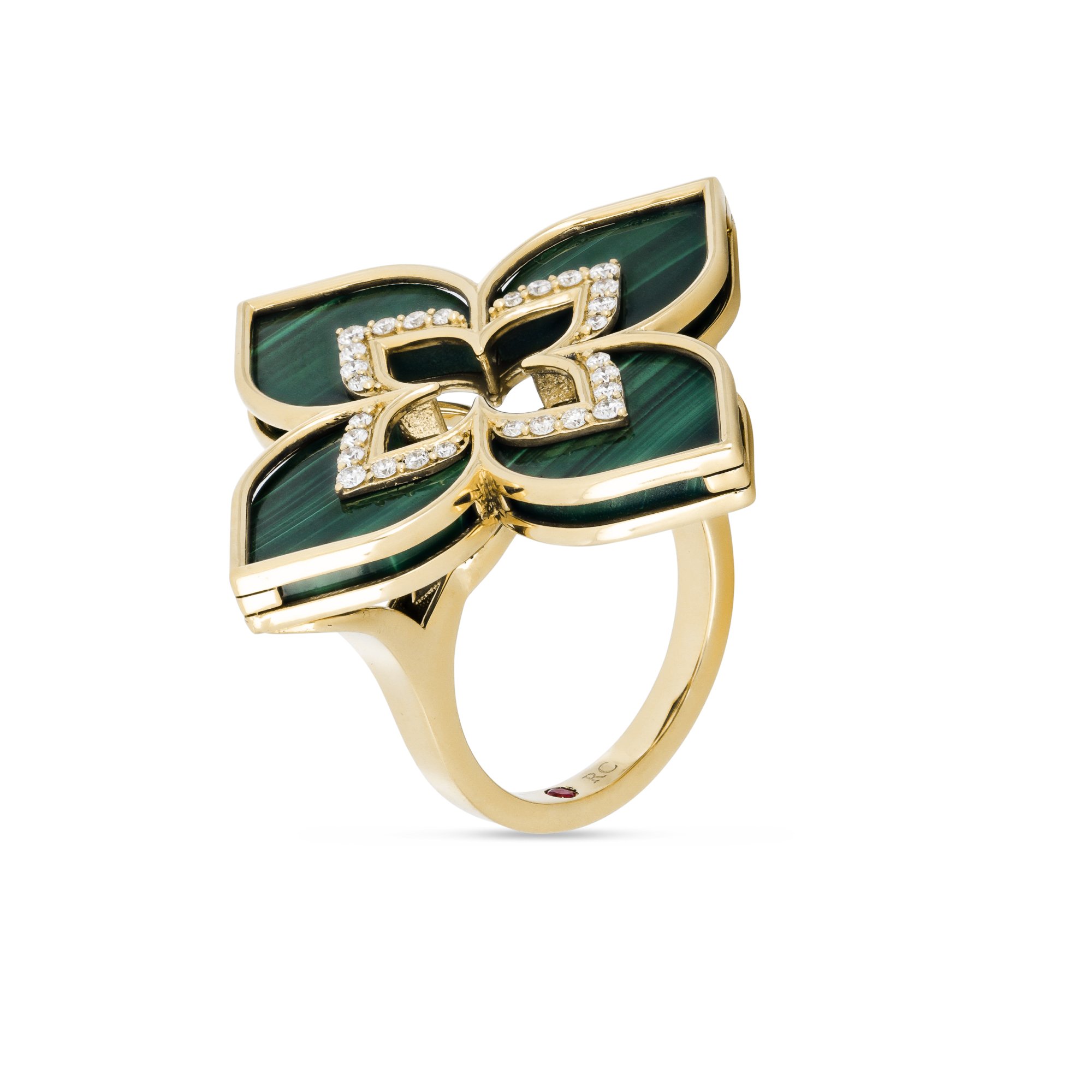 VENETIAN PRINCESS RING WITH DIAMONDS AND MALACHITE