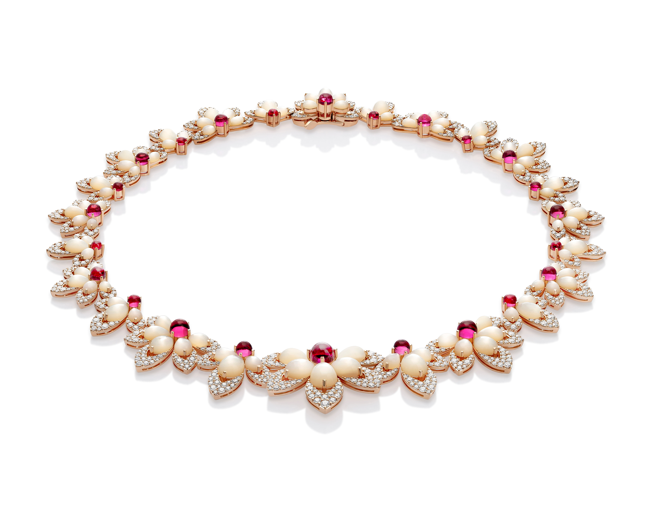 TIARÈ NECKLACE WITH MOTHER OF PEARL, RUBELLITE AND DIAMONDS