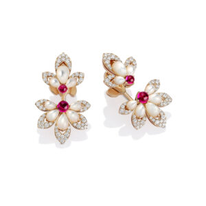 TIARÈ EARRINGS WITH MOTHER OF PEARL, RUBELLITE AND DIAMONDS
